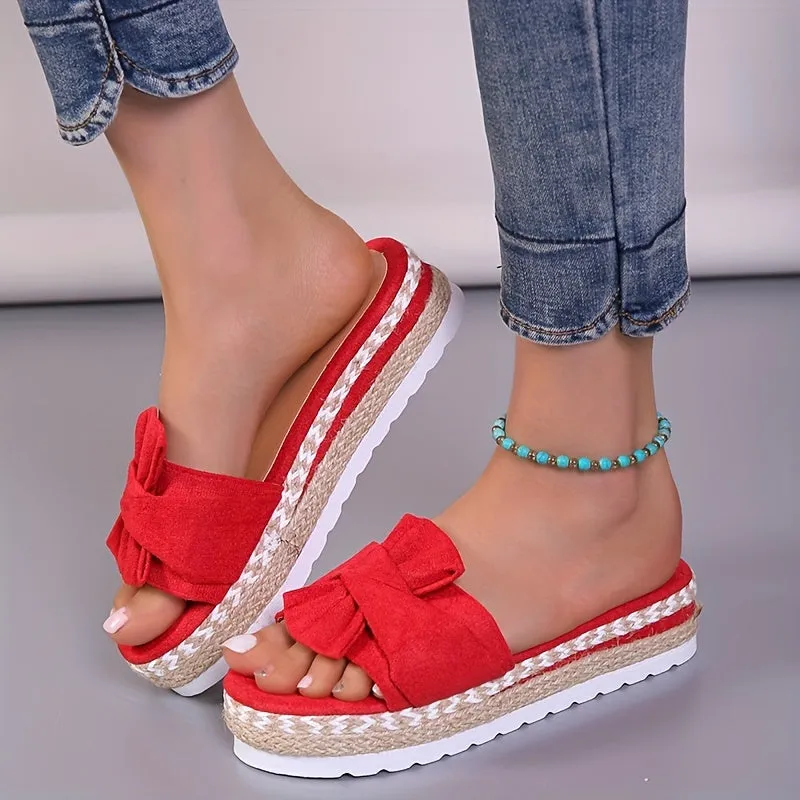 Ivyshape | Bow Platform Espadrilles Slippers