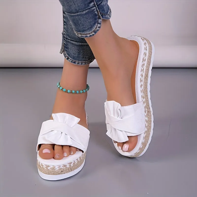 Ivyshape | Bow Platform Espadrilles Slippers