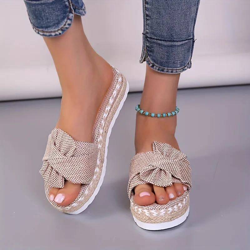 Ivyshape | Bow Platform Espadrilles Slippers