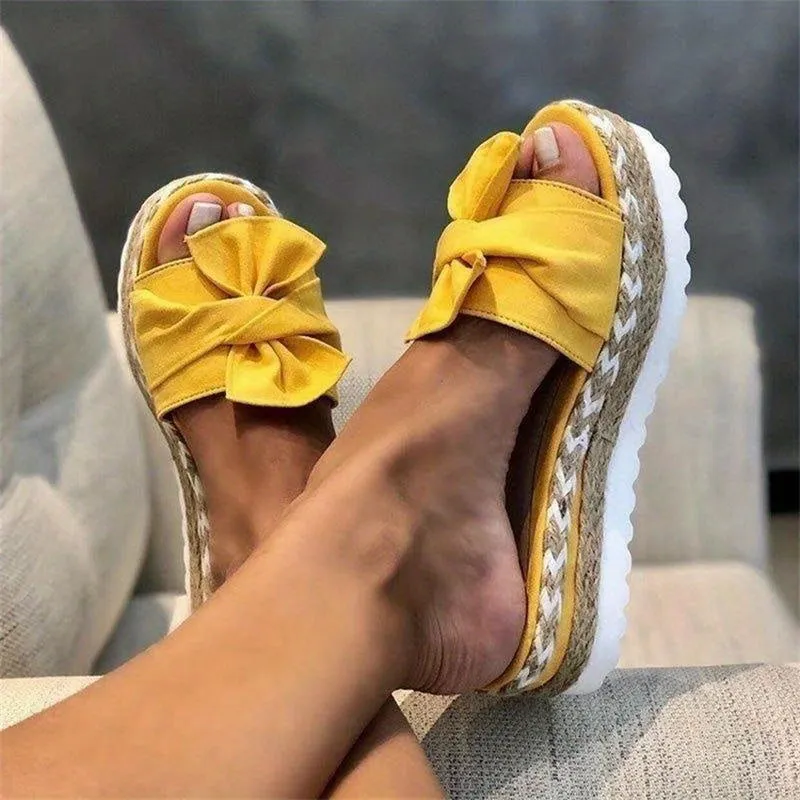 Ivyshape | Bow Platform Espadrilles Slippers