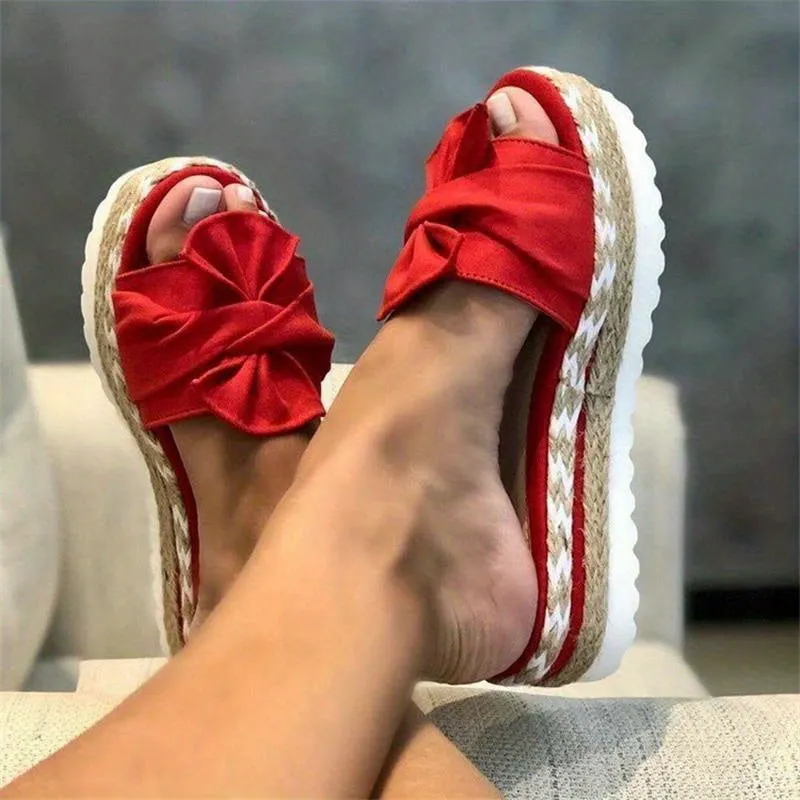 Ivyshape | Bow Platform Espadrilles Slippers