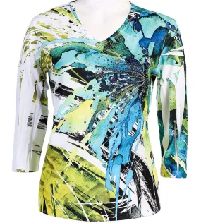 Jess & Jane - Rain Forest, V-Neck, Microfiber Spandex Jersey Top