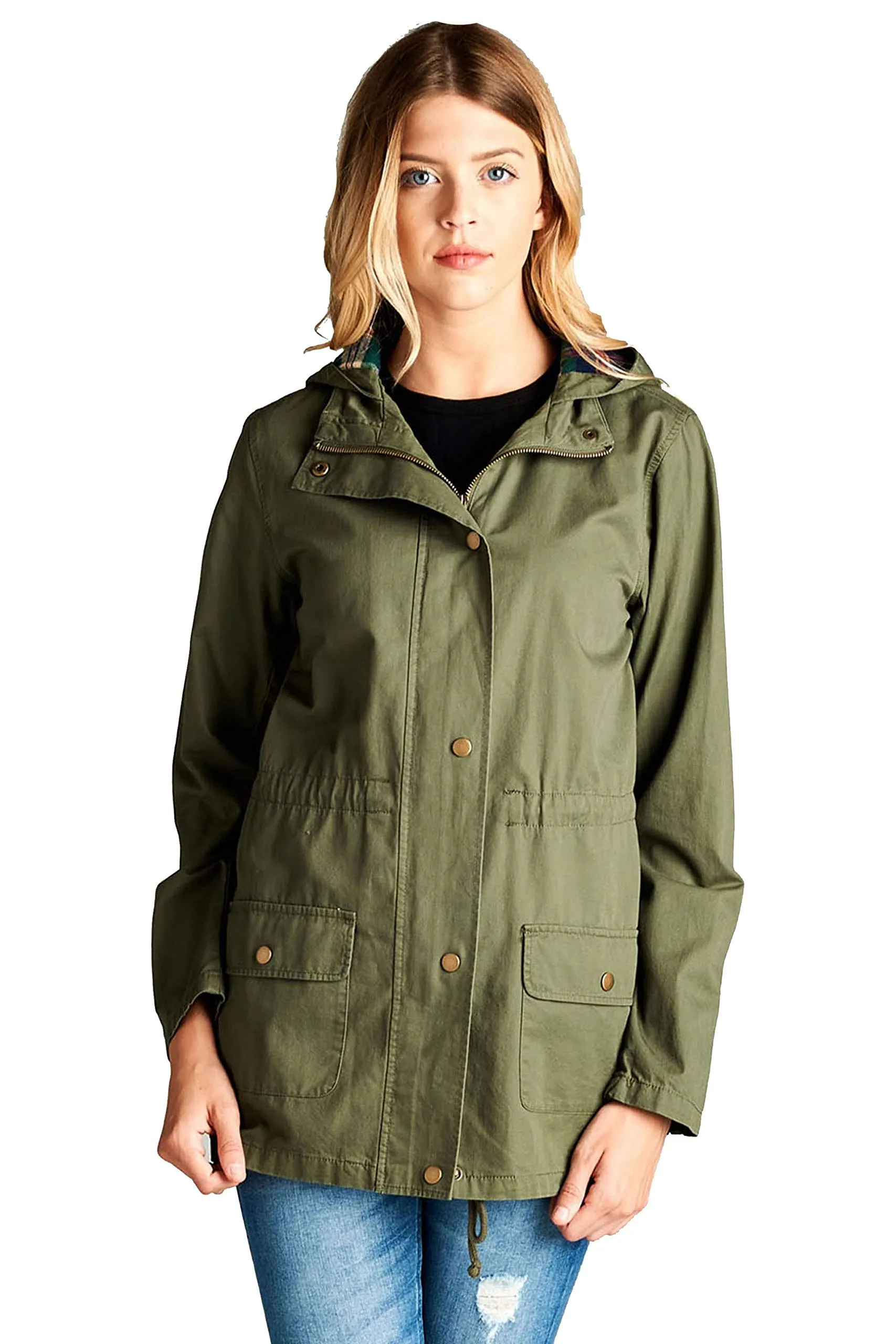 Khanomak Women's Plus Size Lightweight Long Utility Hooded Jacket