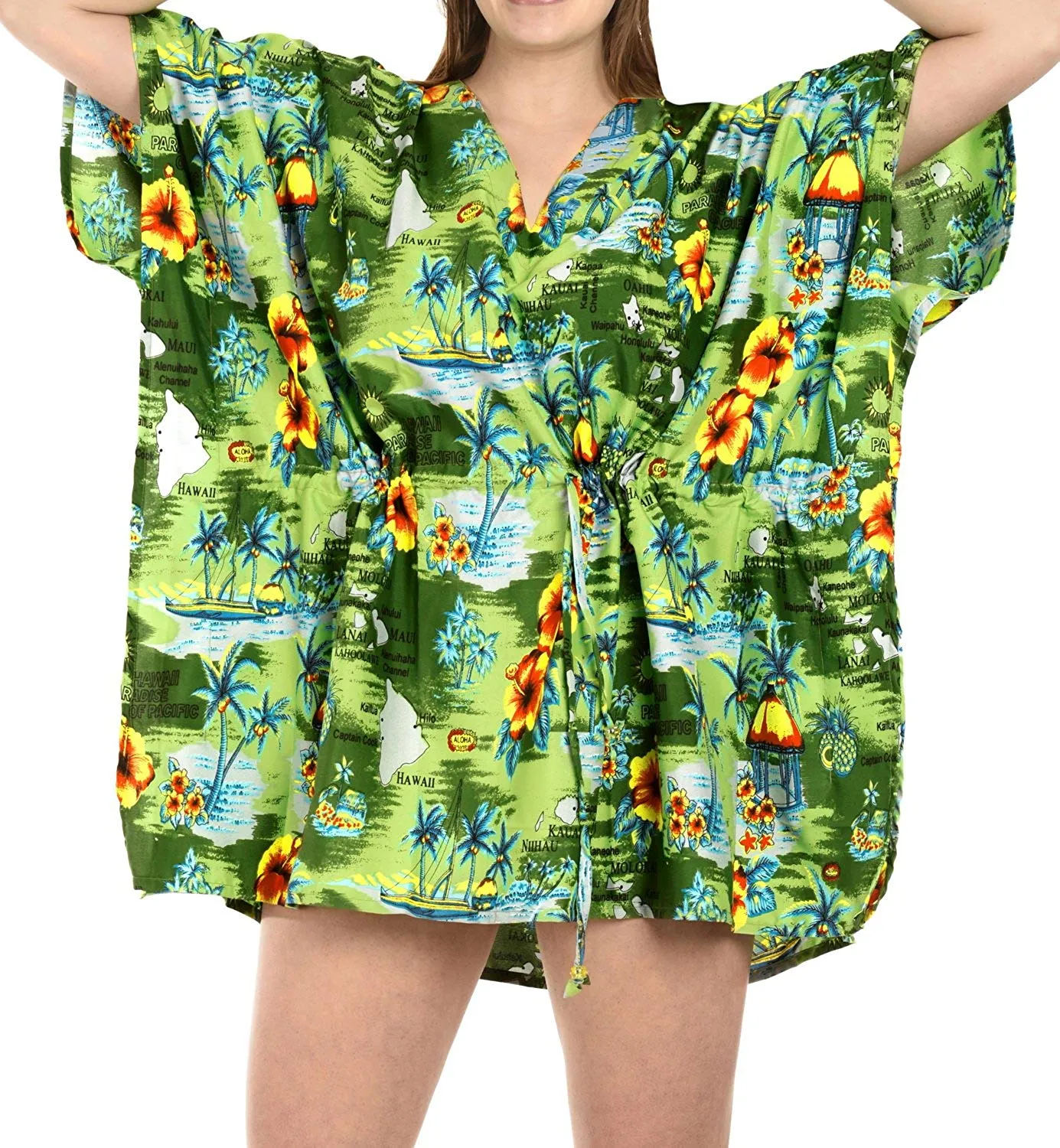 LA LEELA Bikini Swim Beach wear Swimsuit Cover ups Women Kimono Dress Printed