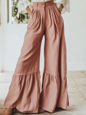 Lifestyle Cotton and Linen Pink Wide-Leg Trousers