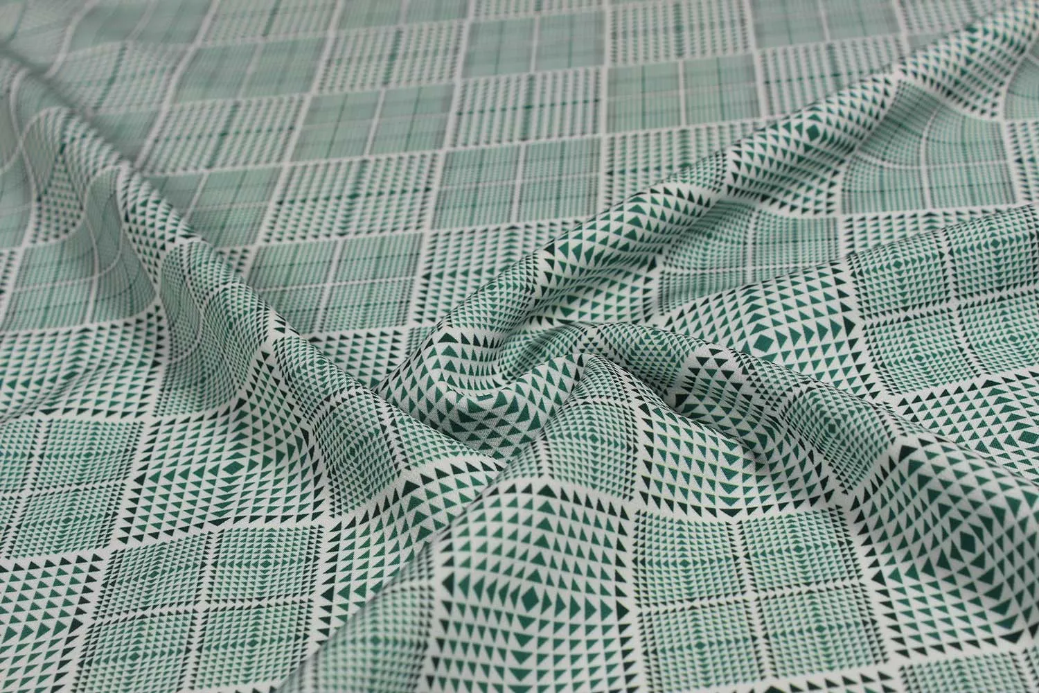 Light Green Checks Micro Crepe Fabric