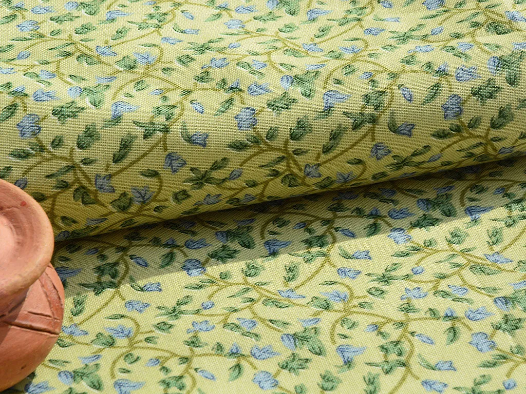 Light Green Floral Digital Printed Slub Cotton Fabric