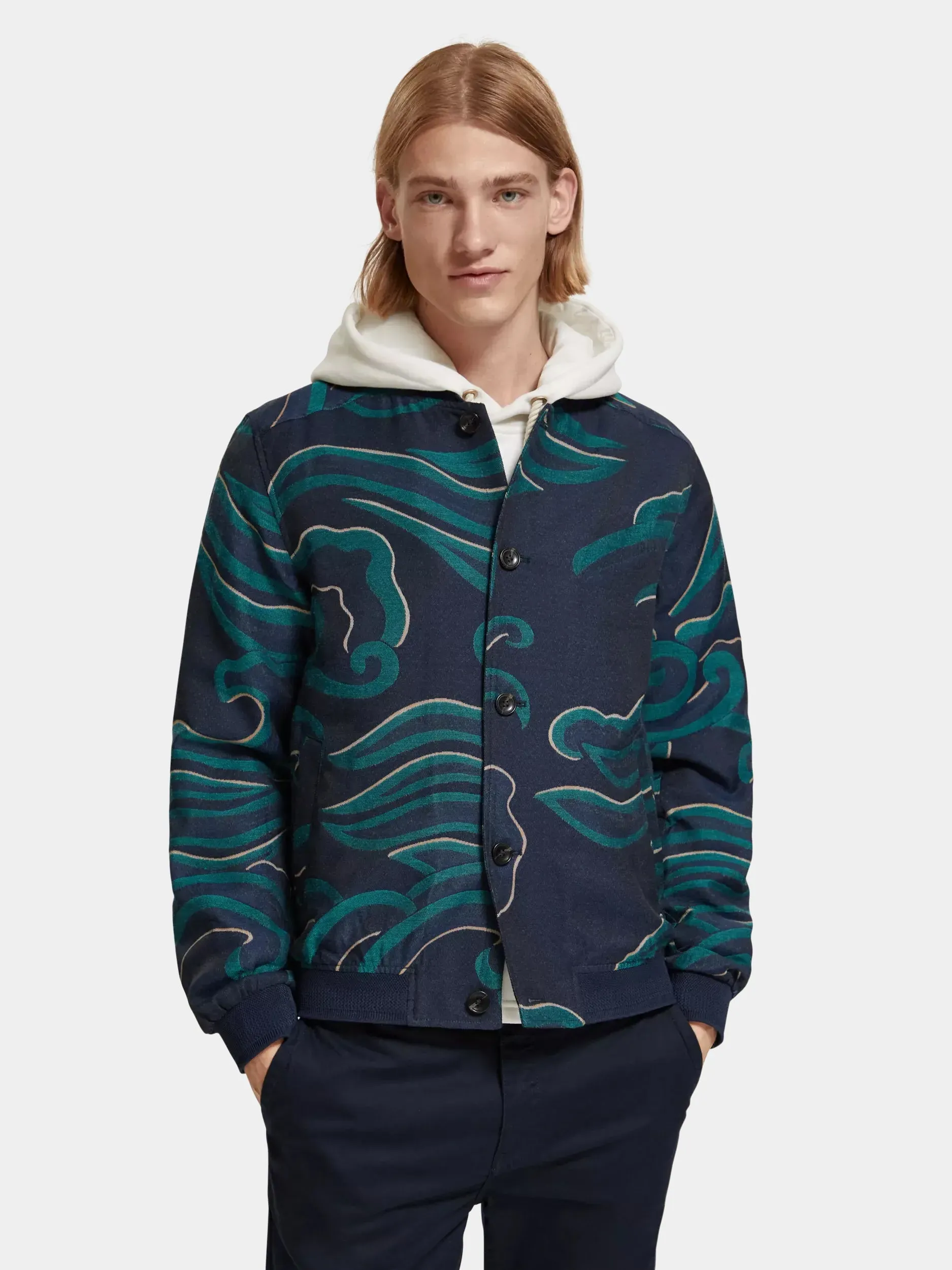 Lightweight jacquard bomber jacket