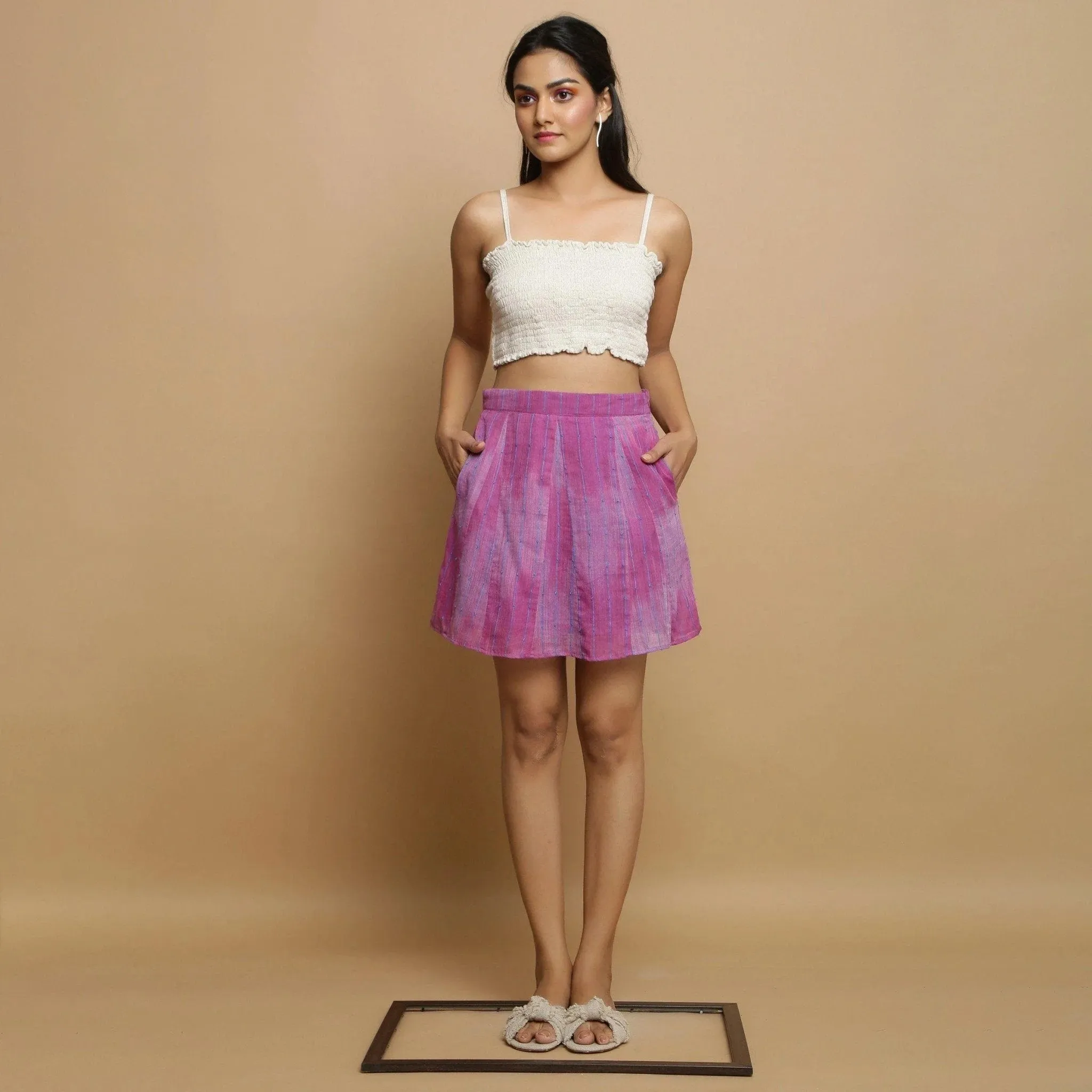 Lilac Handwoven Cotton Mid-Rise Short Godet Skirt