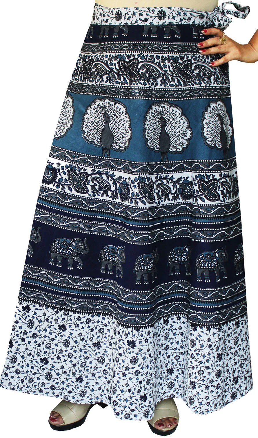 Long Cotton Women's Wrap Around Skirts from India (Blue, One Size)