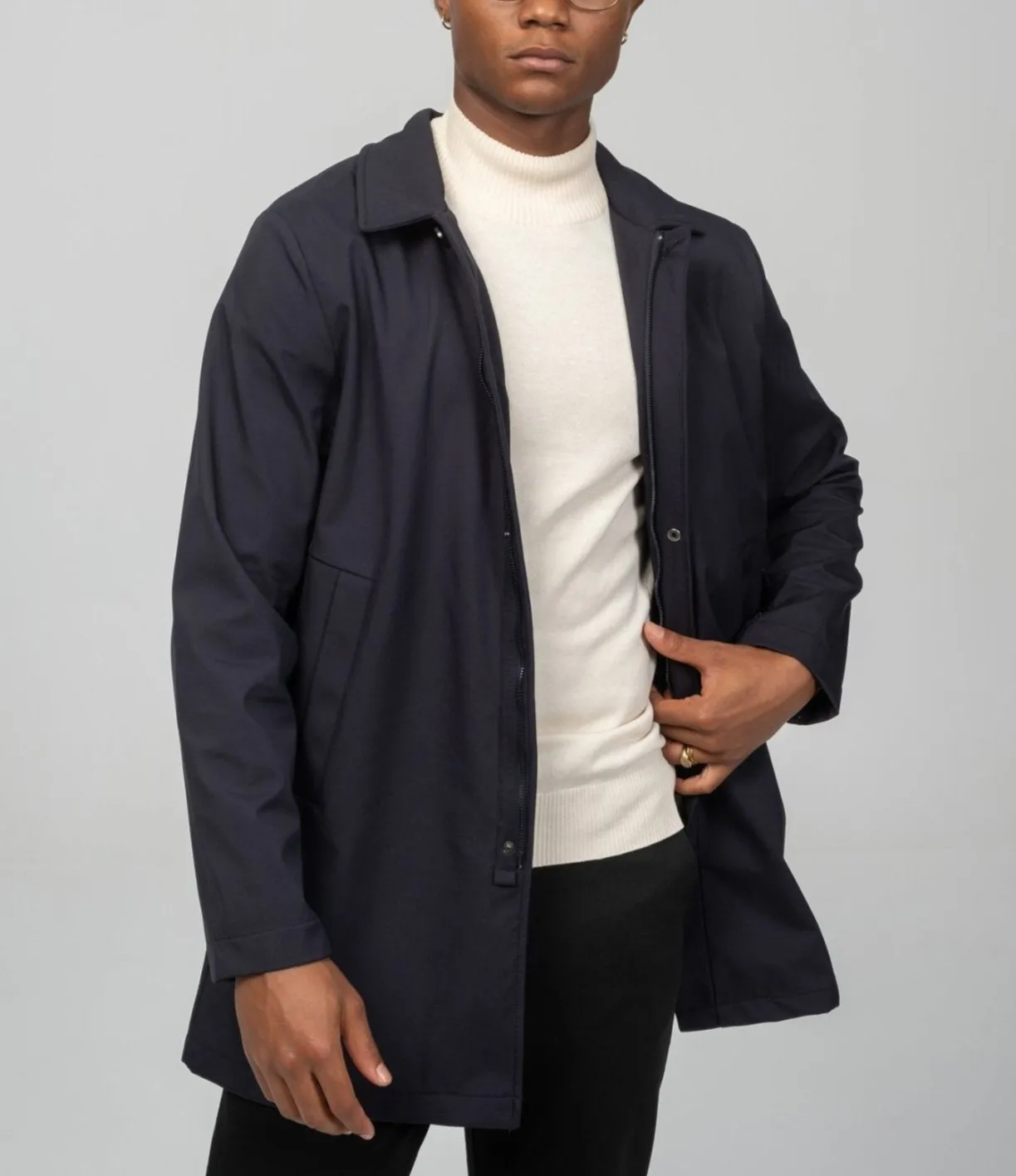 Long Lightweight Windbreaker Coat - Navy