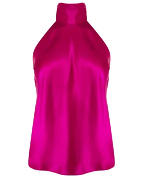 Magenta Draped Neck Tie Halter Top