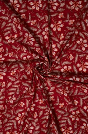 Maroon Pure Cotton Bagru Hand Block Printed Fabric