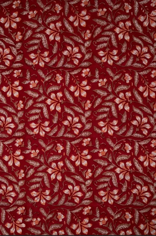 Maroon Pure Cotton Bagru Hand Block Printed Fabric