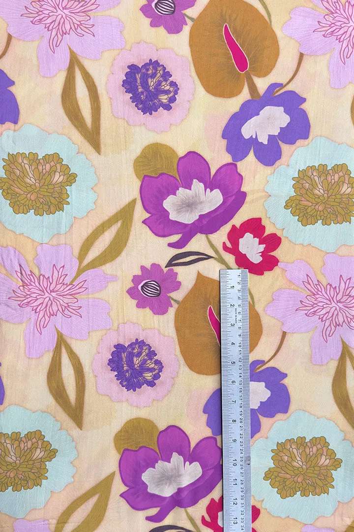 Multicolor Floral Printed Liva Bemberg Satin Fabric