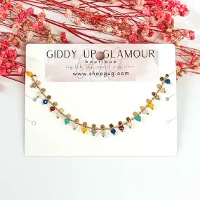 Multicolored Beaded Anklet in Gold