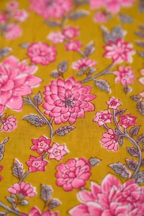 Mustard Pink Floral Pattern Printed Summer Pure Cotton Fabric