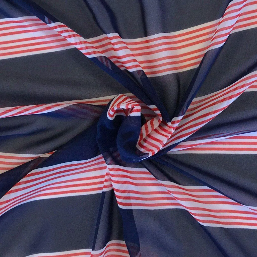 Navy and Red Stripe Chiffon Fabric