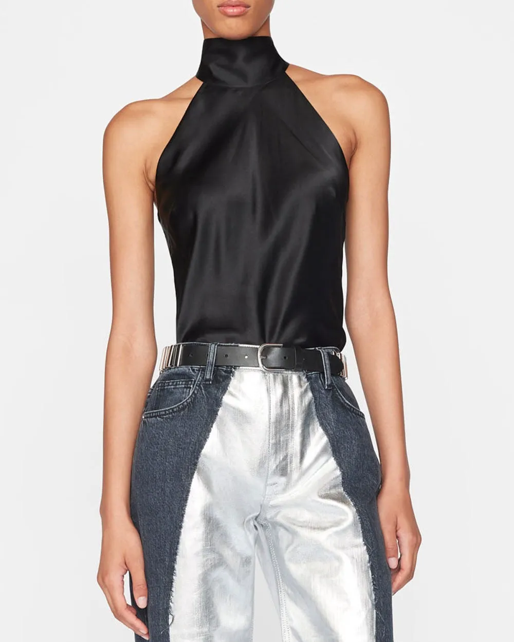 Noir Draped Neck Tie Halter Top