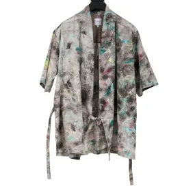 Norihagashi Kimono Style Printed Cotton Poplin Shirt