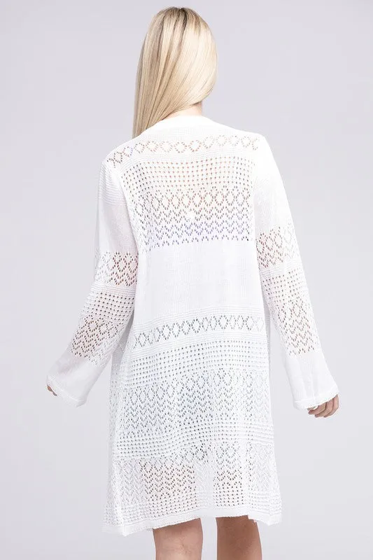 NUVI APPAREL White Texture Open Front Knit Cardigan