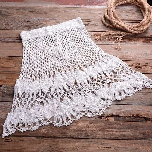 Off Shoulder Knitted Crochet Boho Lace Cover Up