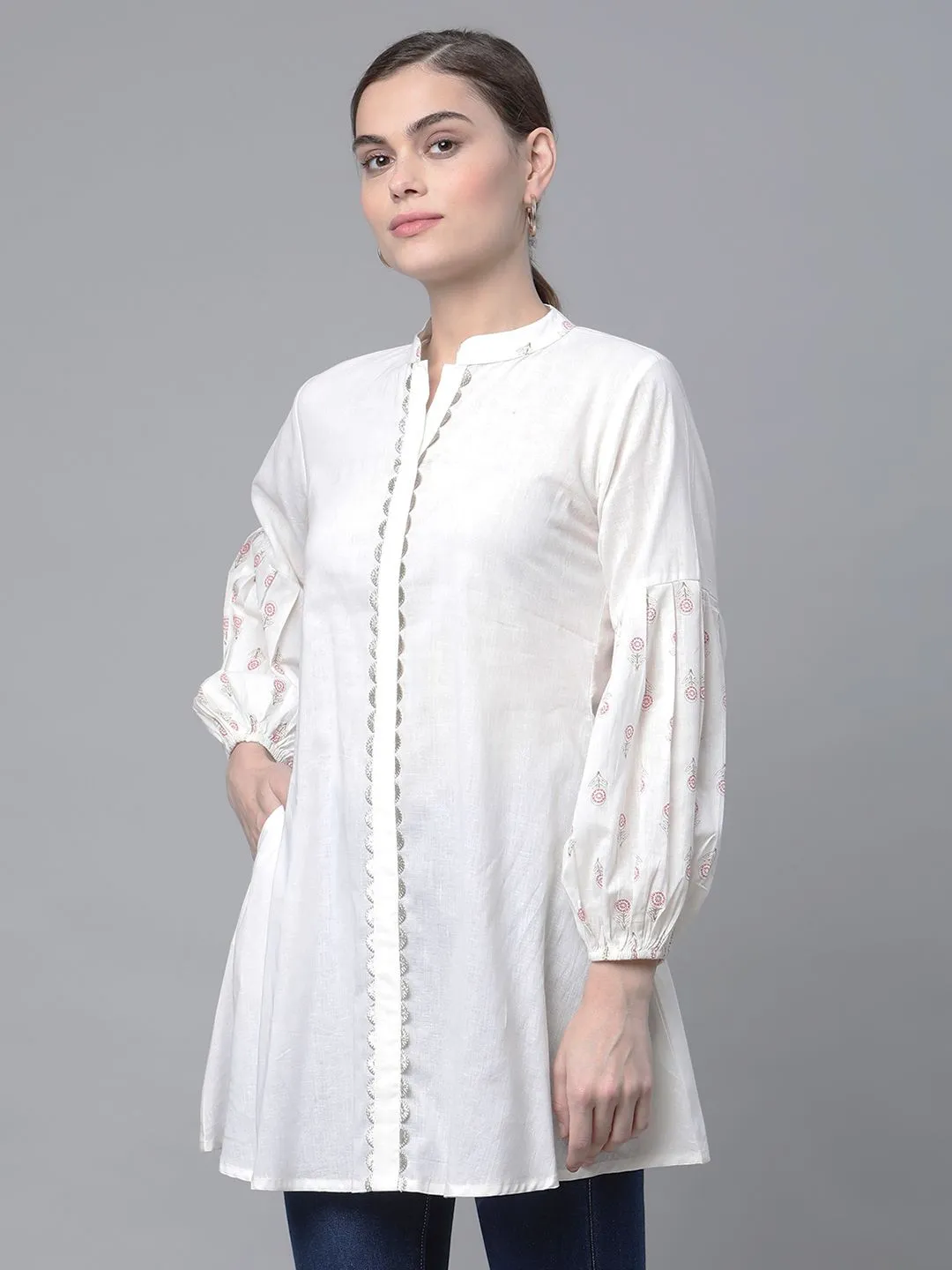 Off White Pure Cotton Printed Tunic