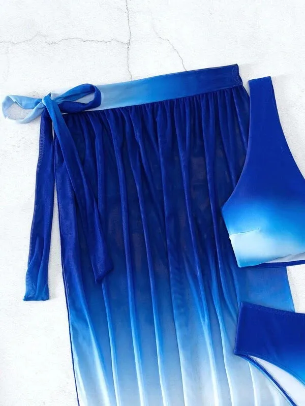 Ombre Bikini Set With Beach Skirt Blue