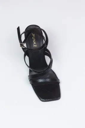 Orla Black Crocs leather Straps Ankle Heeled Sandals