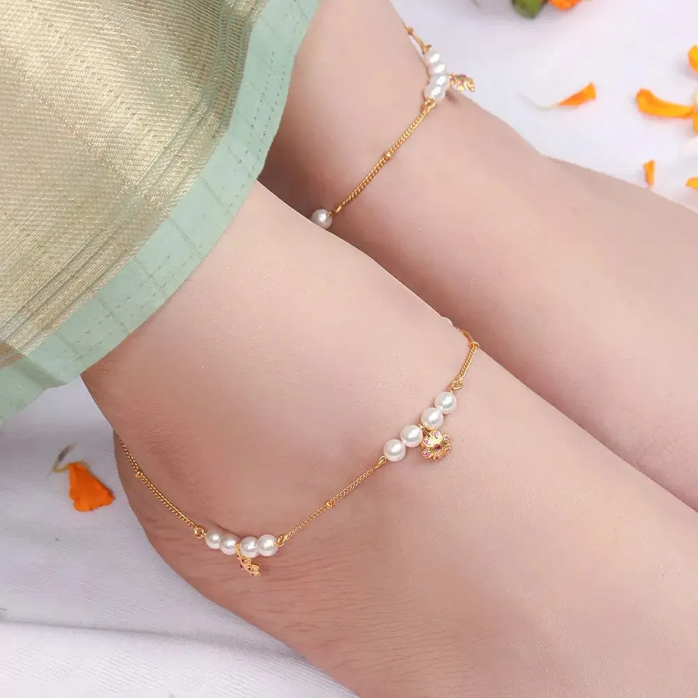 Pearl and Flower Motif 92.5 Sterling Silver Anklet