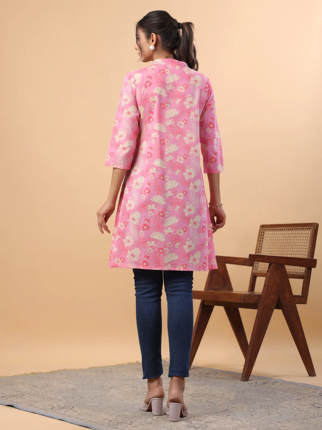 Pink Cotton Floral Printed Tunic