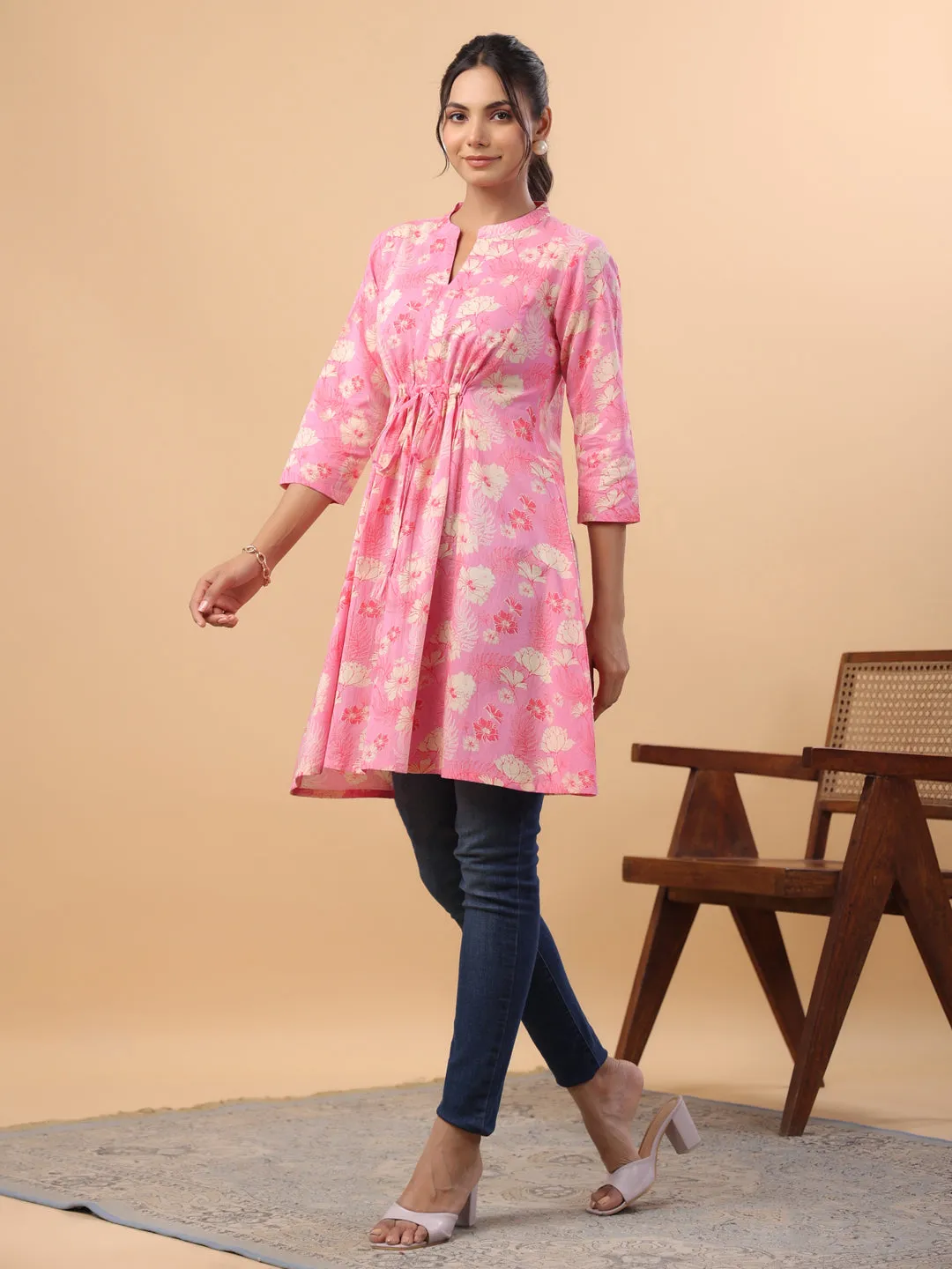 Pink Cotton Floral Printed Tunic