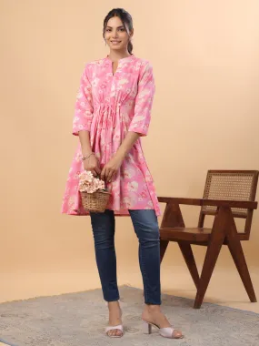 Pink Cotton Floral Printed Tunic