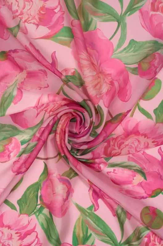 Pink Floral Digital Printed Crystal Crush Satin Fabric