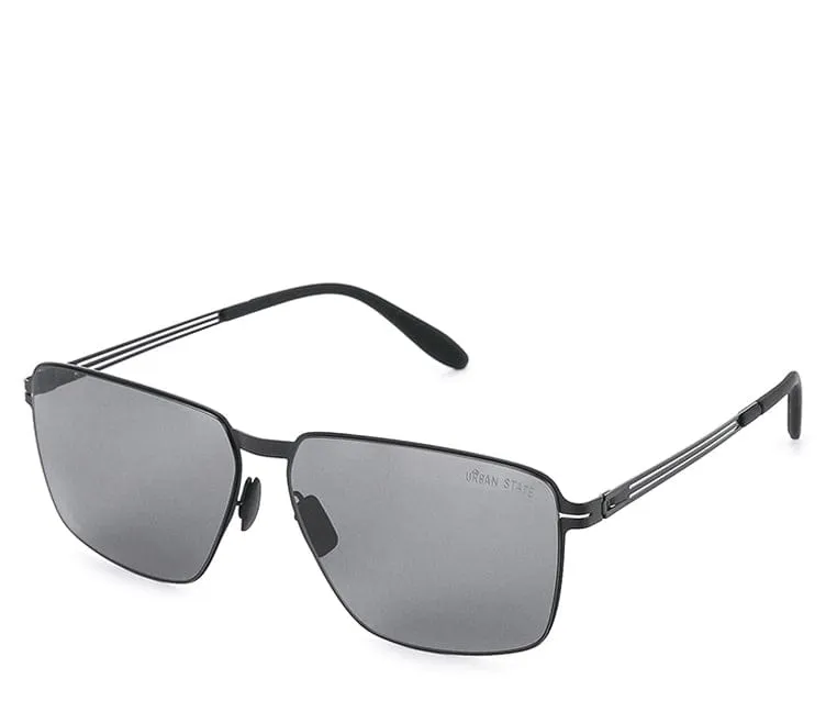 Polarized Stainless Frame Oversized Rectangular Sunglasses - Black Black