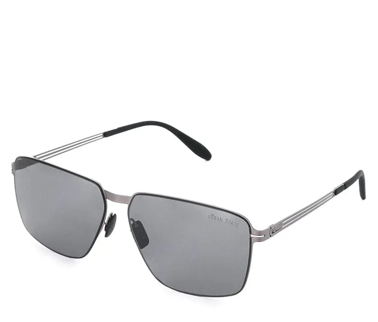 Polarized Stainless Frame Oversized Rectangular Sunglasses - Black Silver