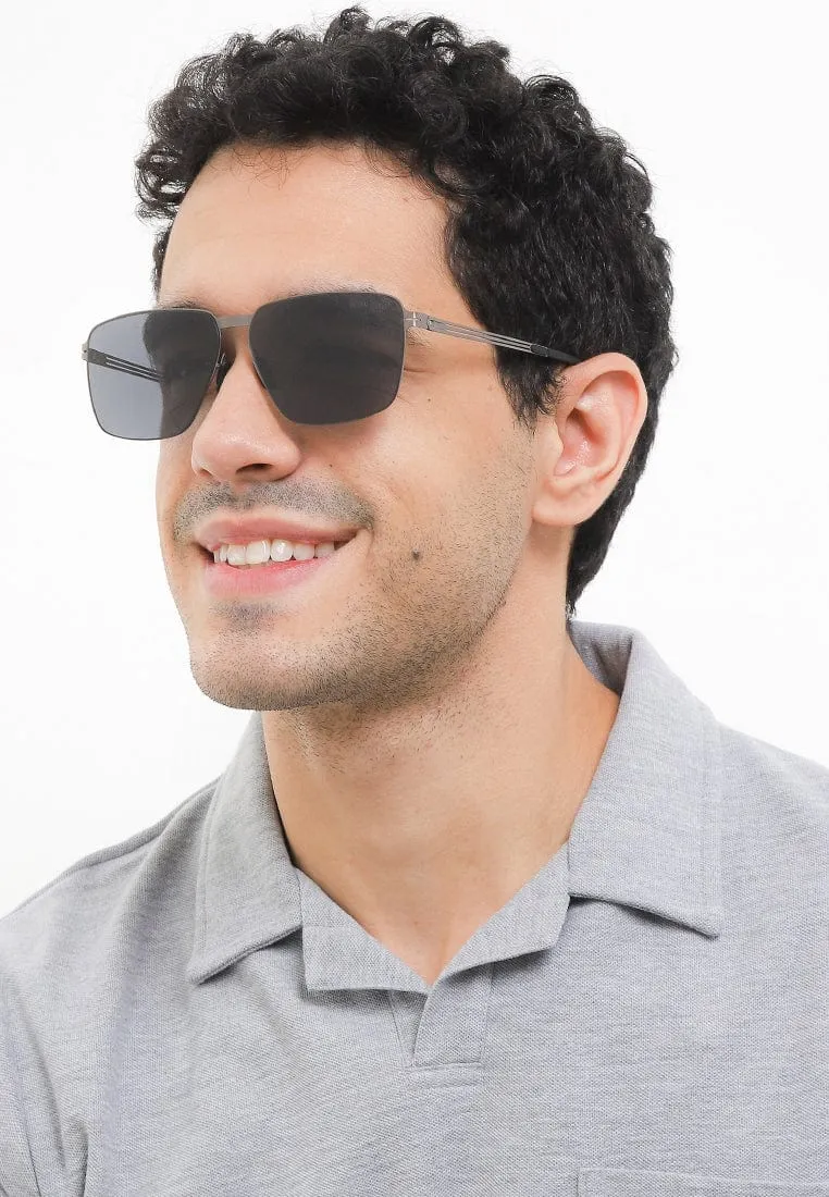 Polarized Stainless Frame Oversized Rectangular Sunglasses - Black Silver