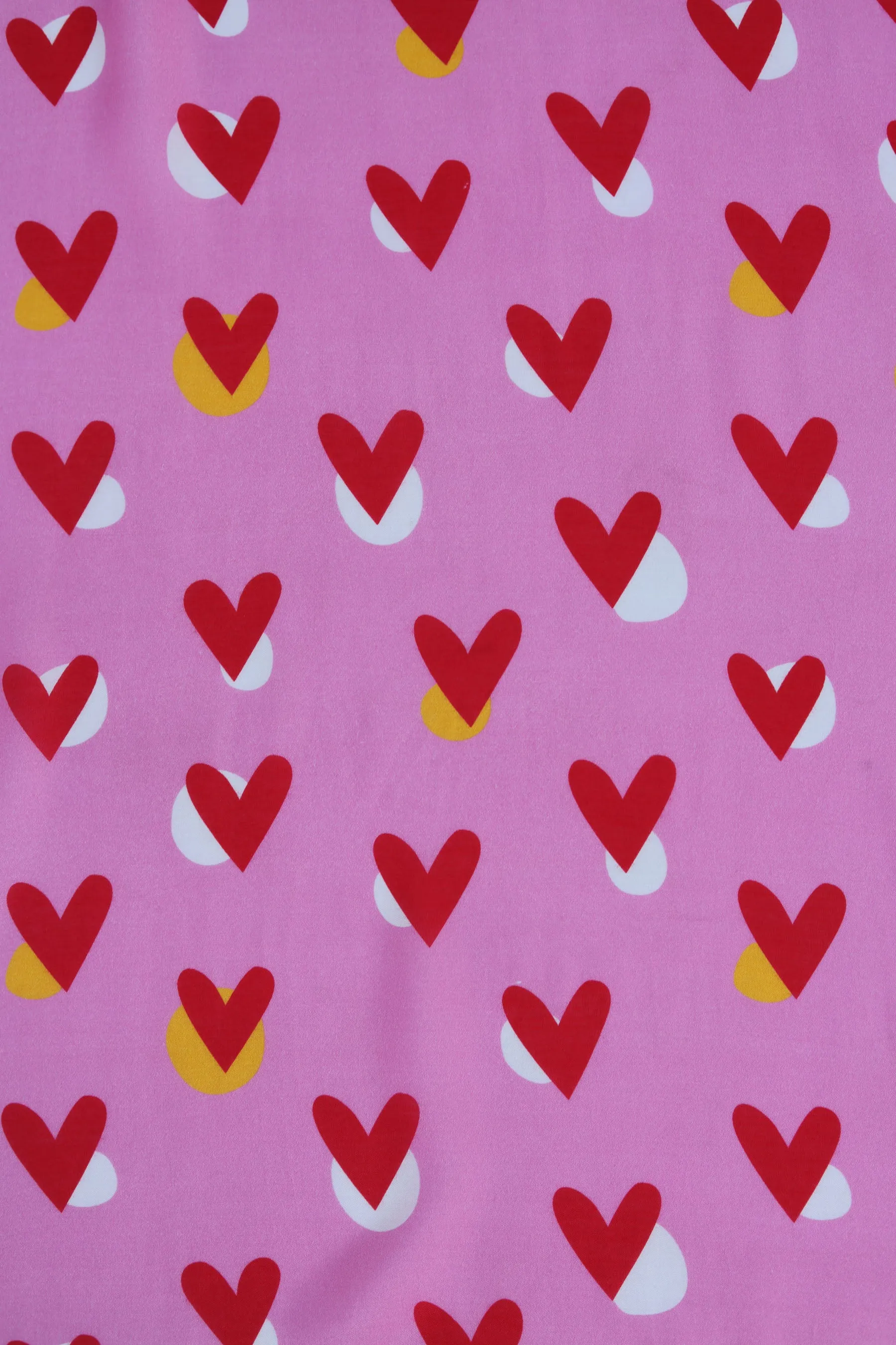 Red Pink Heart Pattern Printed Natural Muslin Silk Fabric