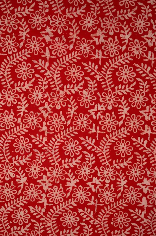 Red Pure Cotton Batik Hand Block Printed Fabric