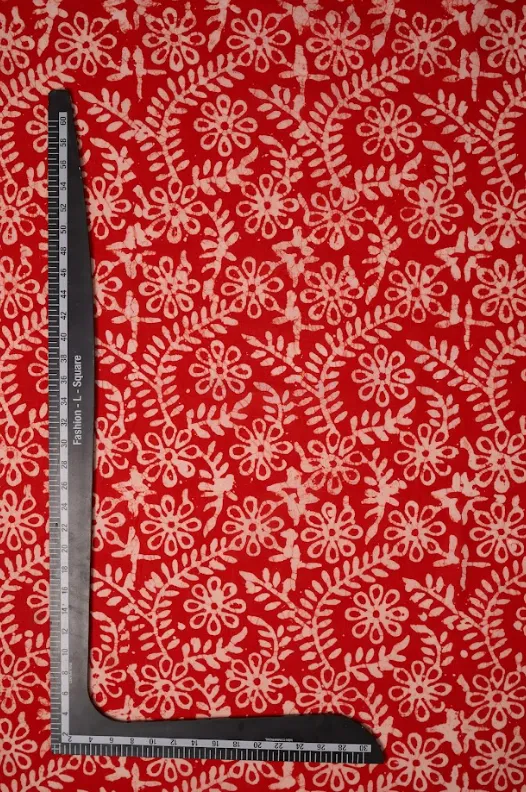 Red Pure Cotton Batik Hand Block Printed Fabric