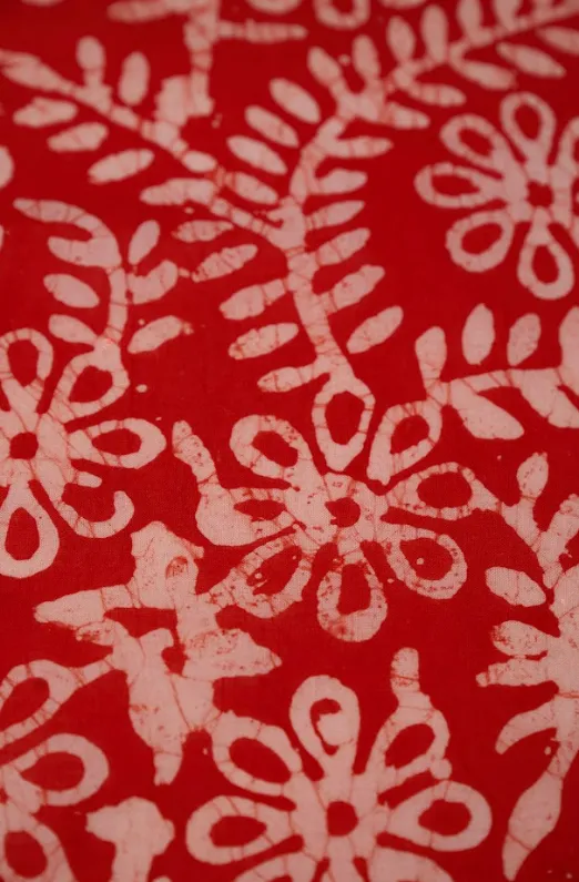 Red Pure Cotton Batik Hand Block Printed Fabric