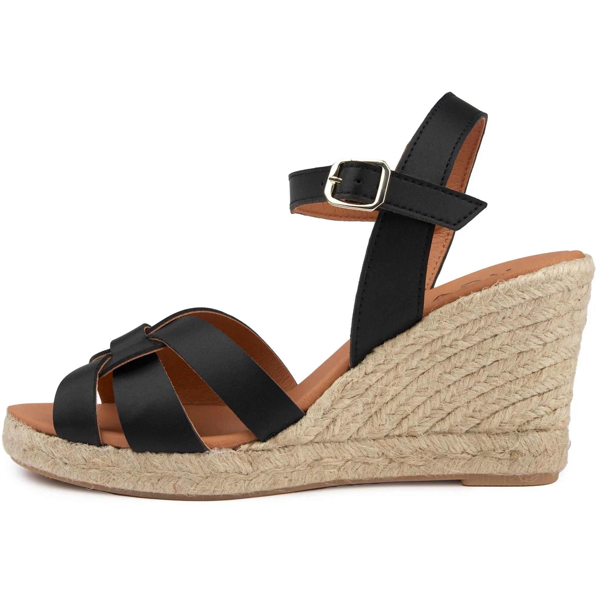 Rhubarb Women's Vegan Leather Espadrille Wedge Sandals | Black