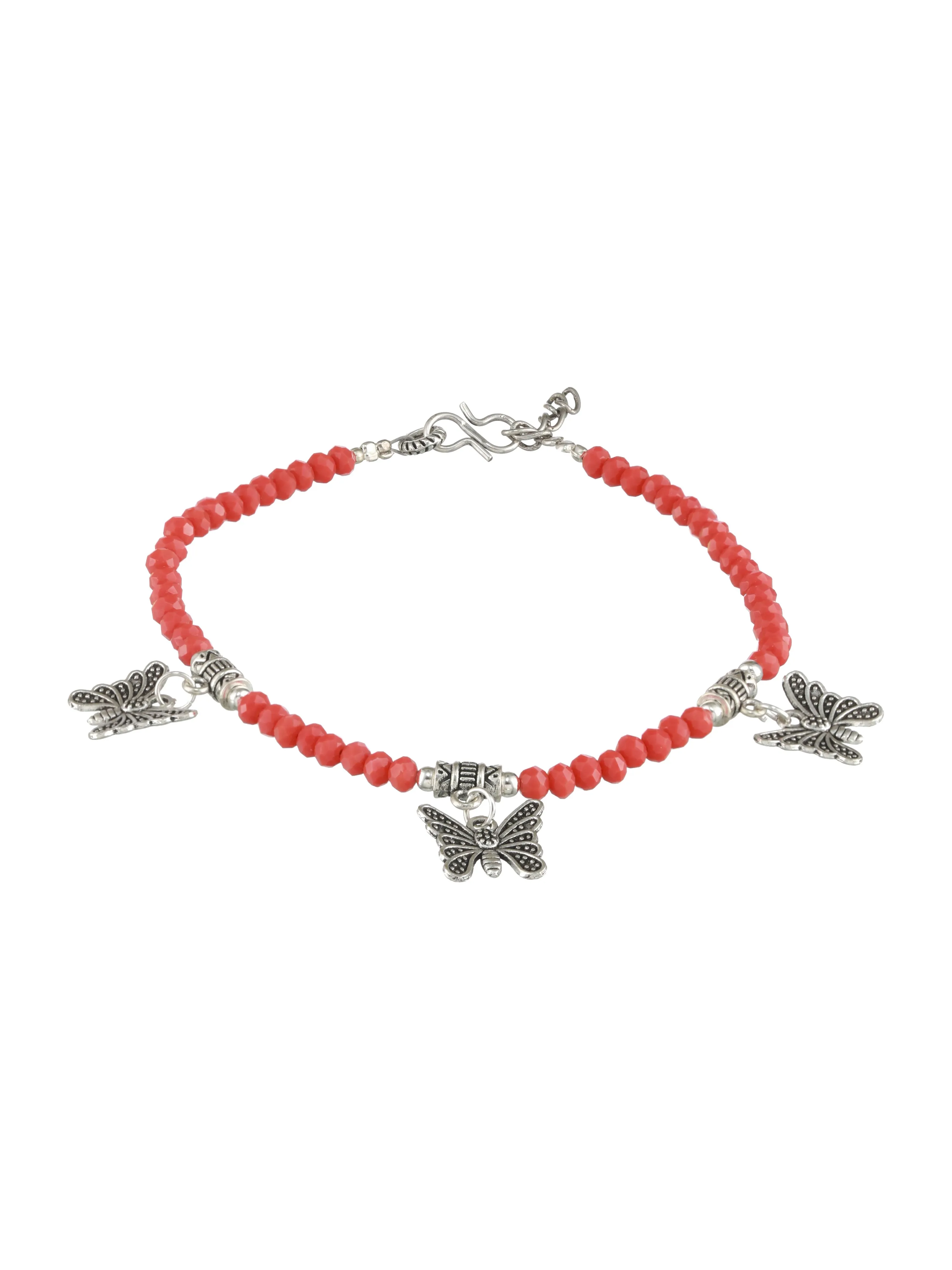 Set Of 2 Butterfly Charms Beaded Handcrafted Anklet