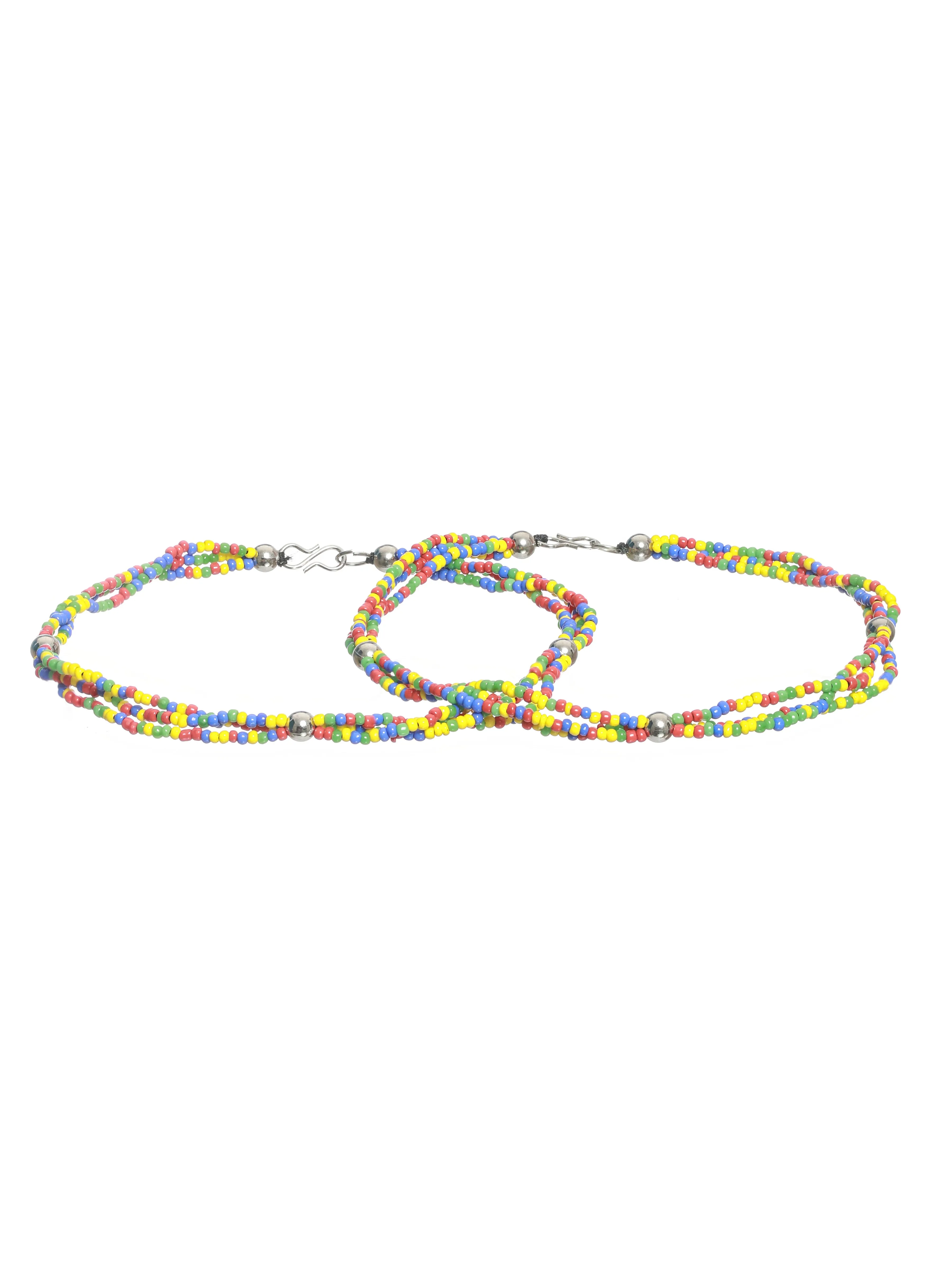 Set Of 2 Gold-Plated Multicolor Beaded Handcrafted Anklets