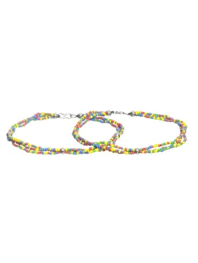 Set Of 2 Gold-Plated Multicolor Beaded Handcrafted Anklets