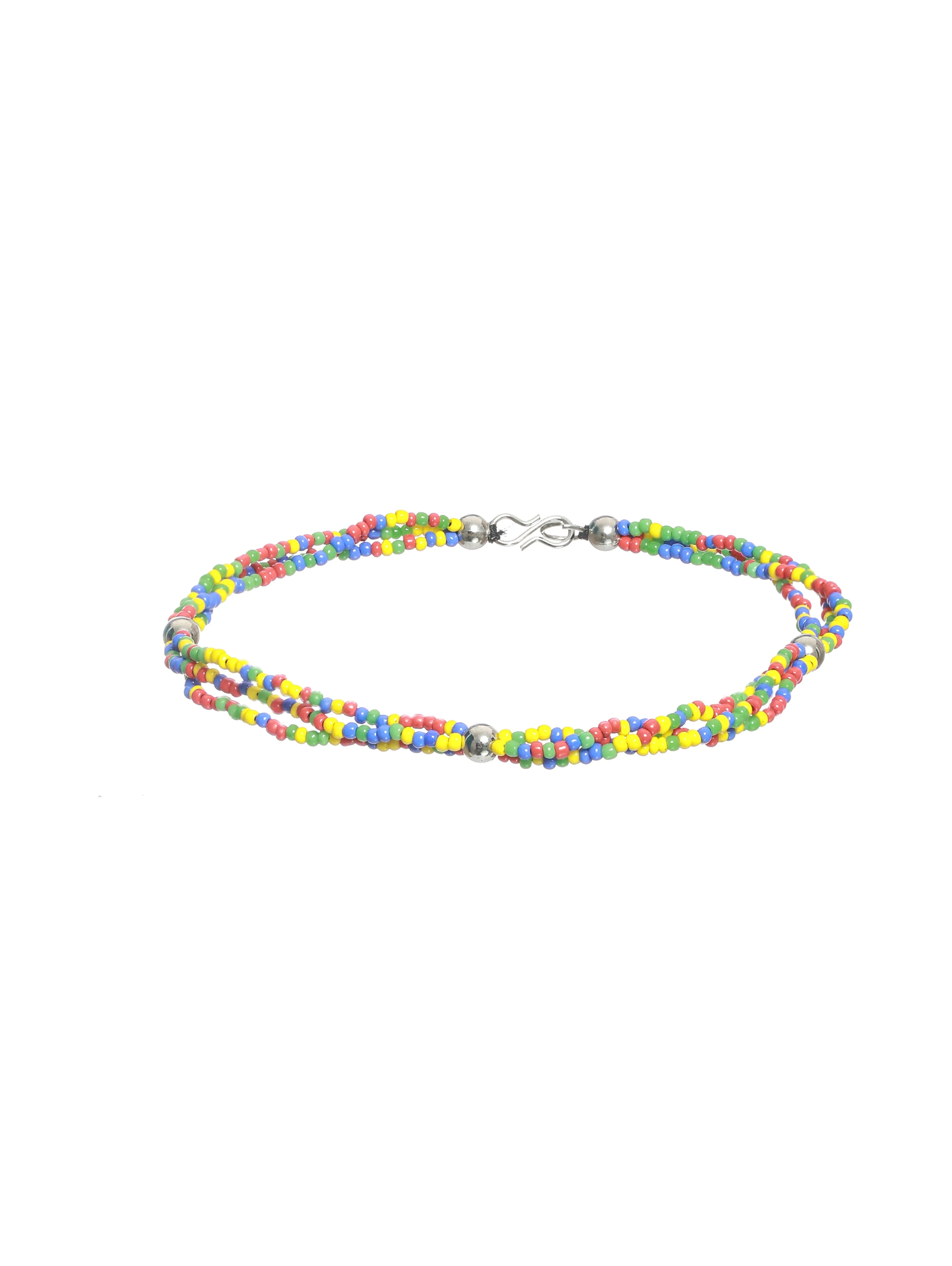 Set Of 2 Gold-Plated Multicolor Beaded Handcrafted Anklets