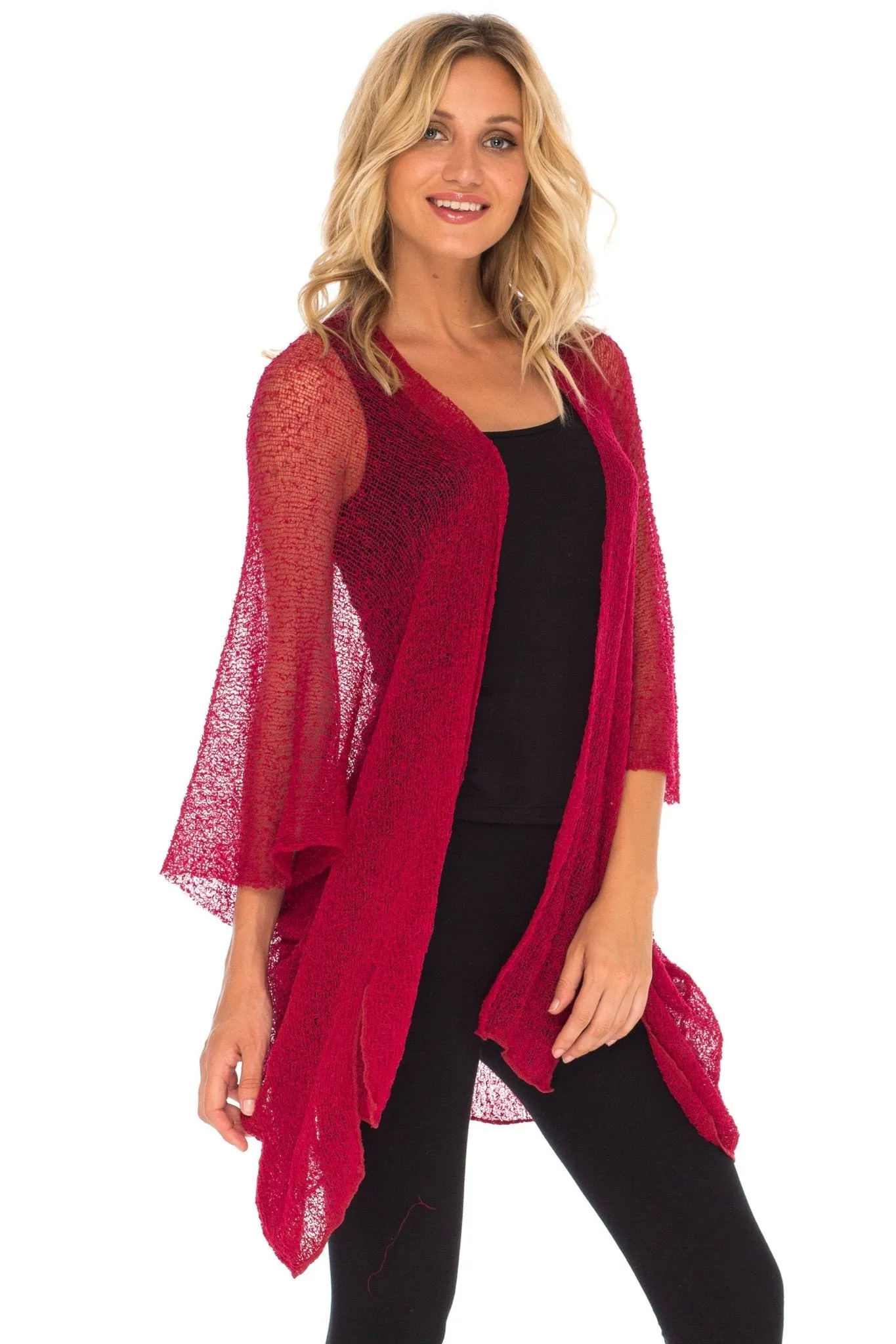 SHU-SHI Womens Long Sheer Kimono Cardigan Sweater Open Front Beach Top Cover Up