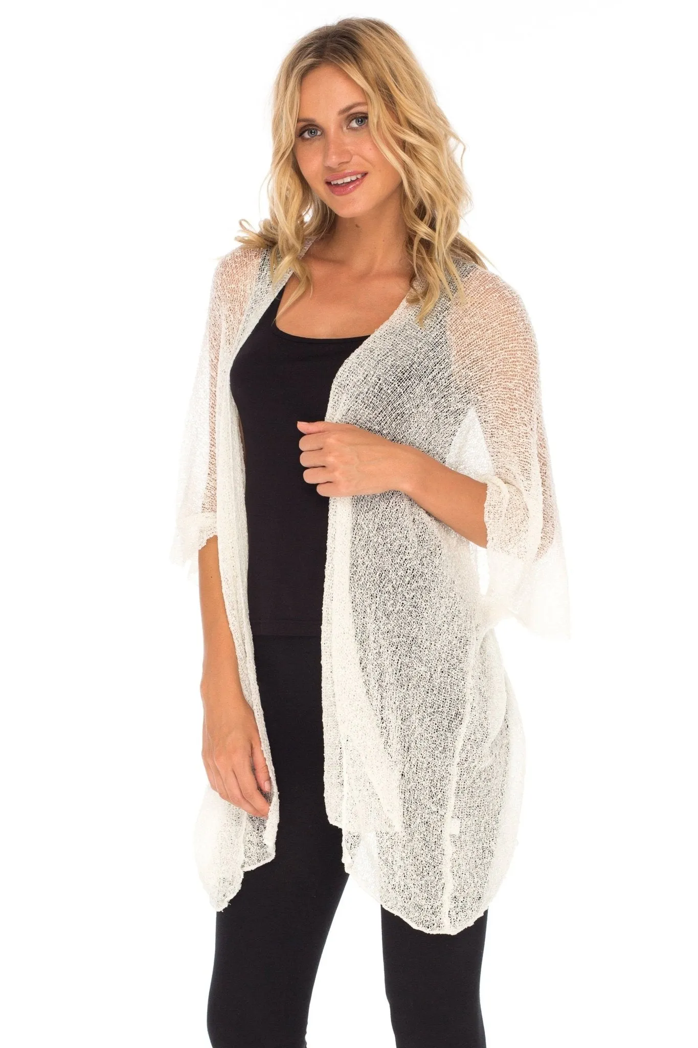 SHU-SHI Womens Long Sheer Kimono Cardigan Sweater Open Front Beach Top Cover Up