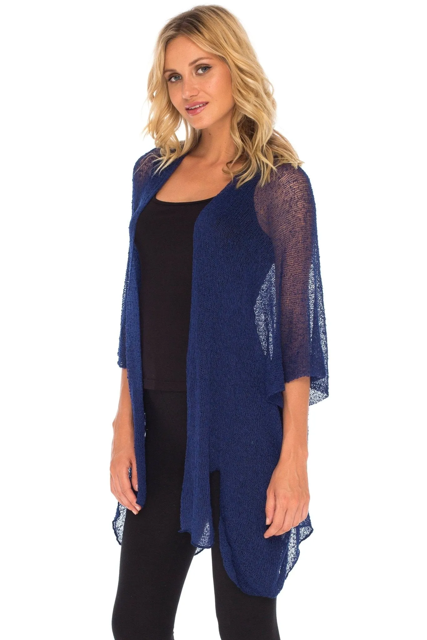 SHU-SHI Womens Long Sheer Kimono Cardigan Sweater Open Front Beach Top Cover Up