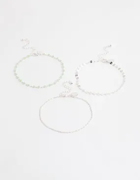 Silver Mixed Beaded & Disc Chain Anklet Pack